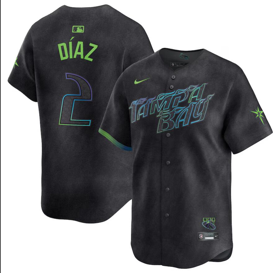 Men Tampa Bay Rays #2 Yandy Diaz Nike MLB Limited City Connect Black 2024 Jersey->customized mlb jersey->Custom Jersey